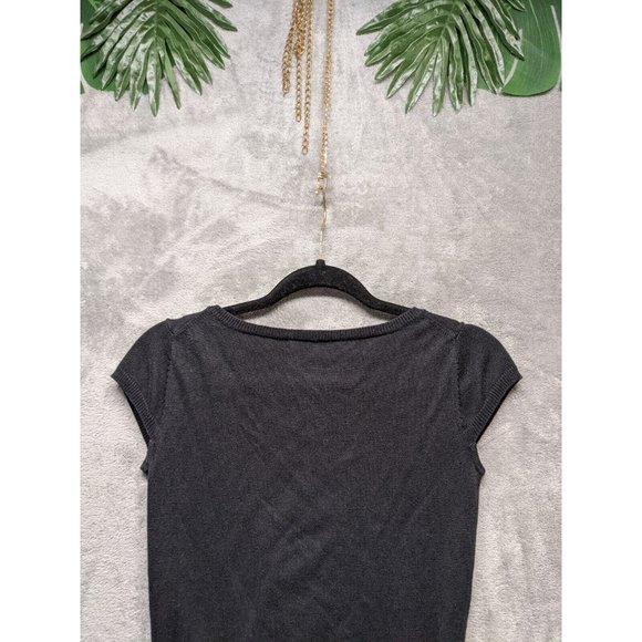 POPULATION Women Knit Top S(4-6) Black Cap Sleeve Embellished Beaded Pullover - Picture 3 of 9